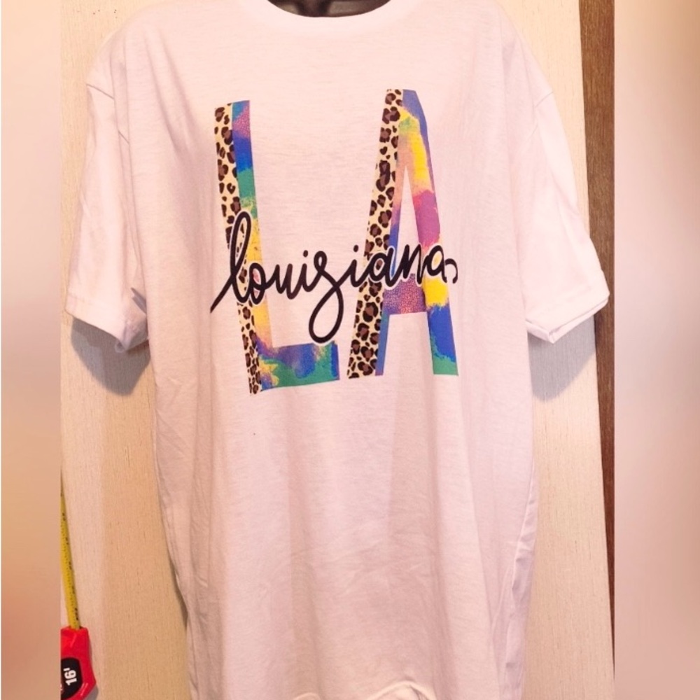 White Graphic Tee with Colorful LA Design